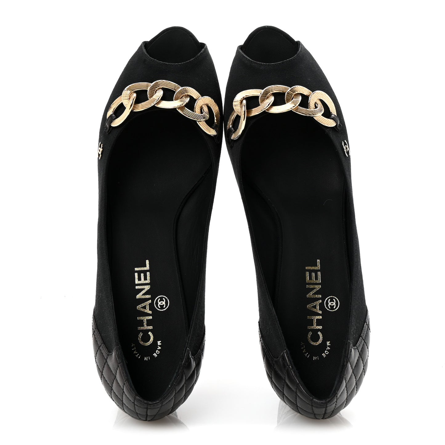 Nylon Lambskin Quilted Chain CC Pumps 40 Black