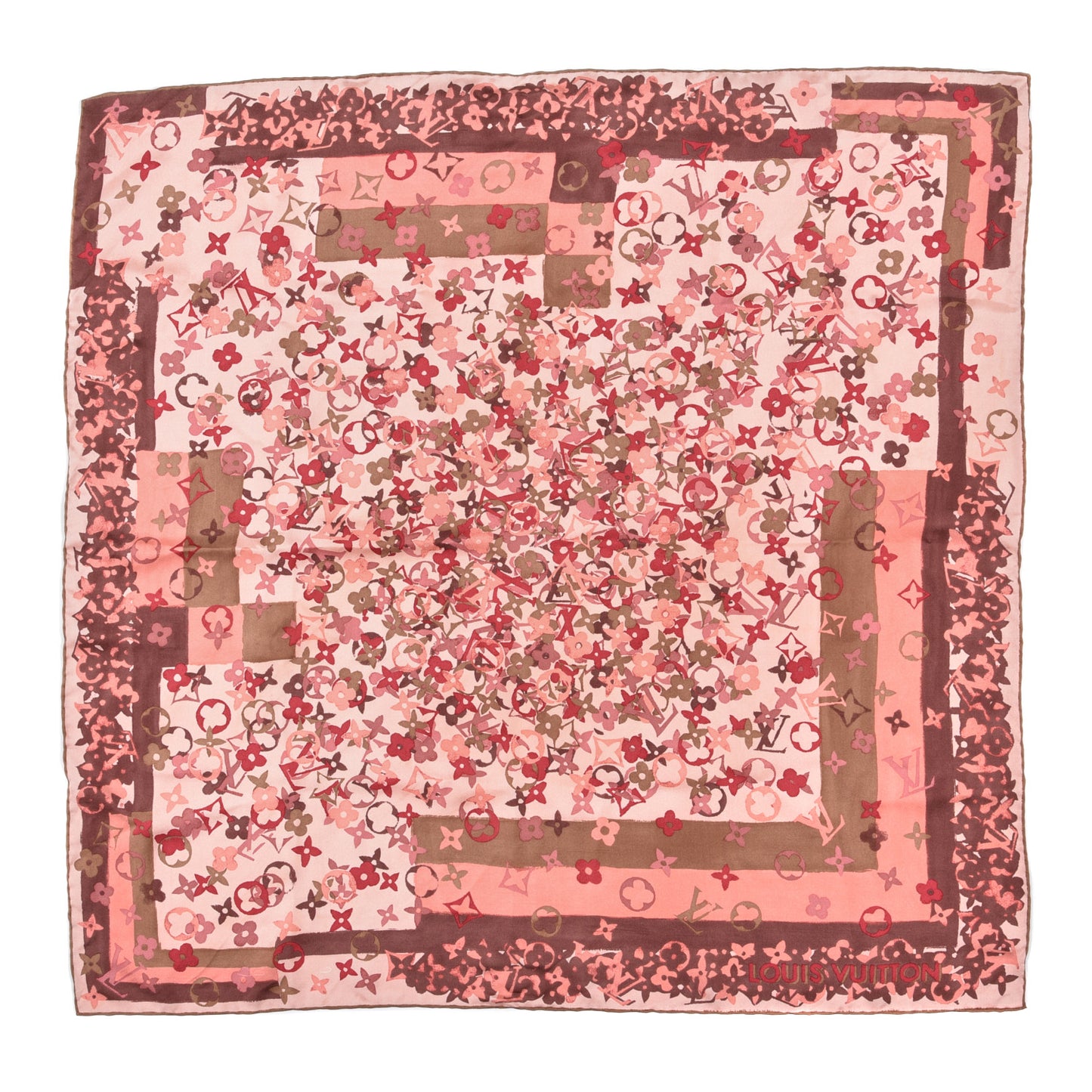 Silk Monogram Arty Square Scarf Pale Pink