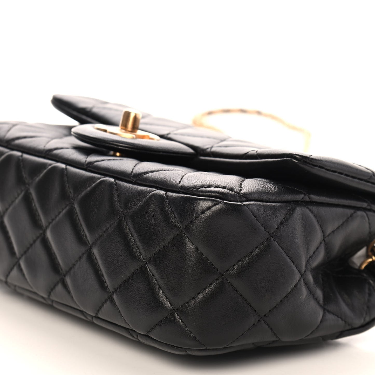 Lambskin Quilted Mini Rectangular Pearl Crush Flap Black