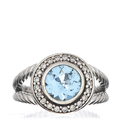 David Yurman Sterling Silver Diamond Blue Topaz 8mm Petite Cerise Ring 52 6 1 of 5