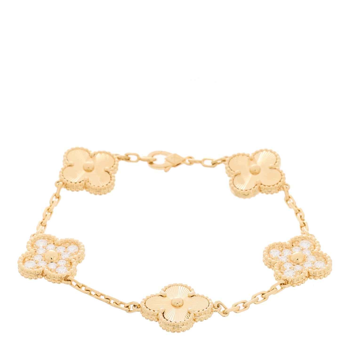 Van Cleef & Arpels 18K Yellow Gold Diamond 5 Motifs Guilloche Vintage Alhambra Bracelet 1 of 6