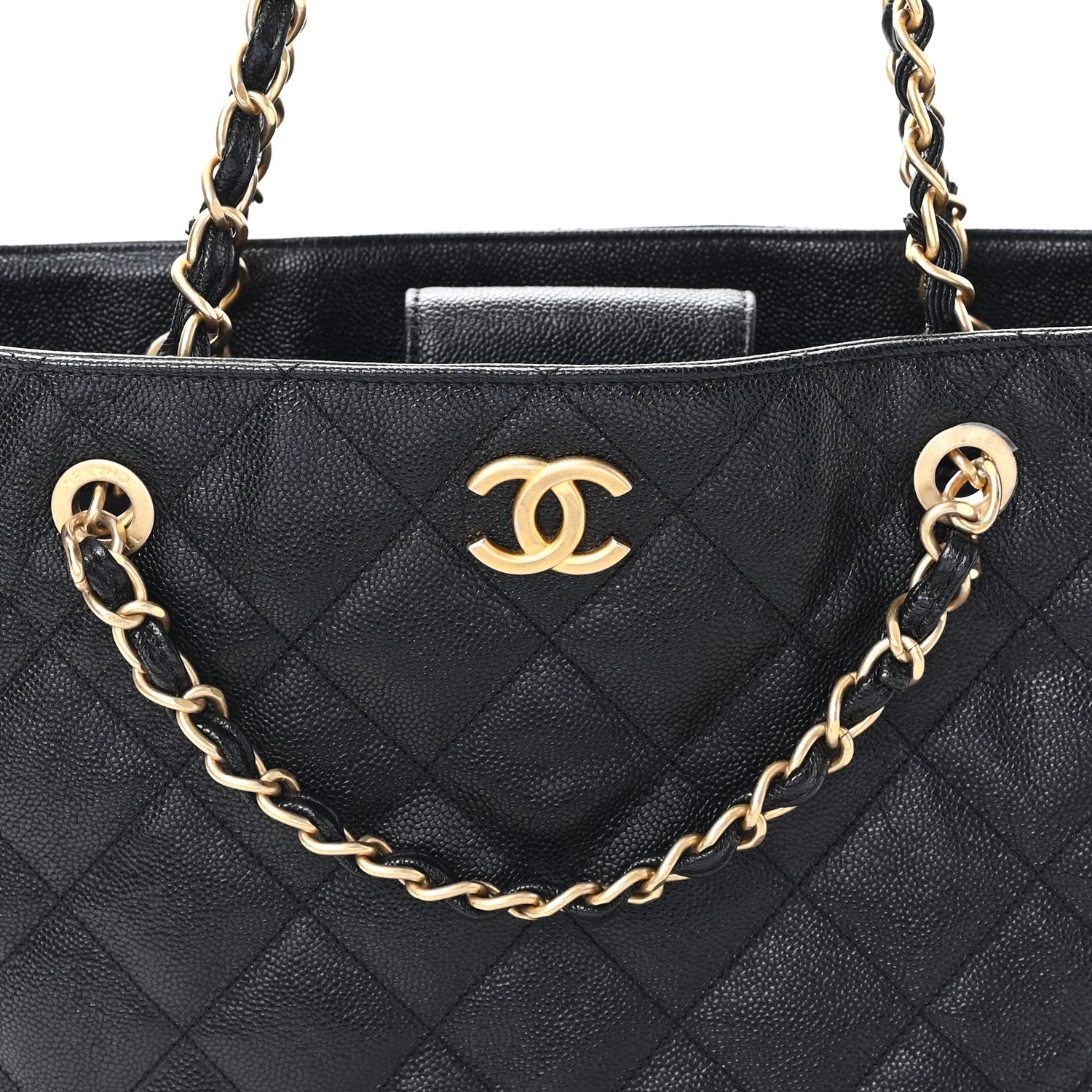 Chanel Caviar Quilted Small Trapezoid Chain Shopping Tote Black 8 of 10