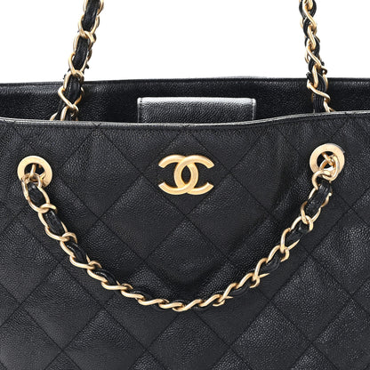 Chanel Caviar Quilted Small Trapezoid Chain Shopping Tote Black 8 of 10