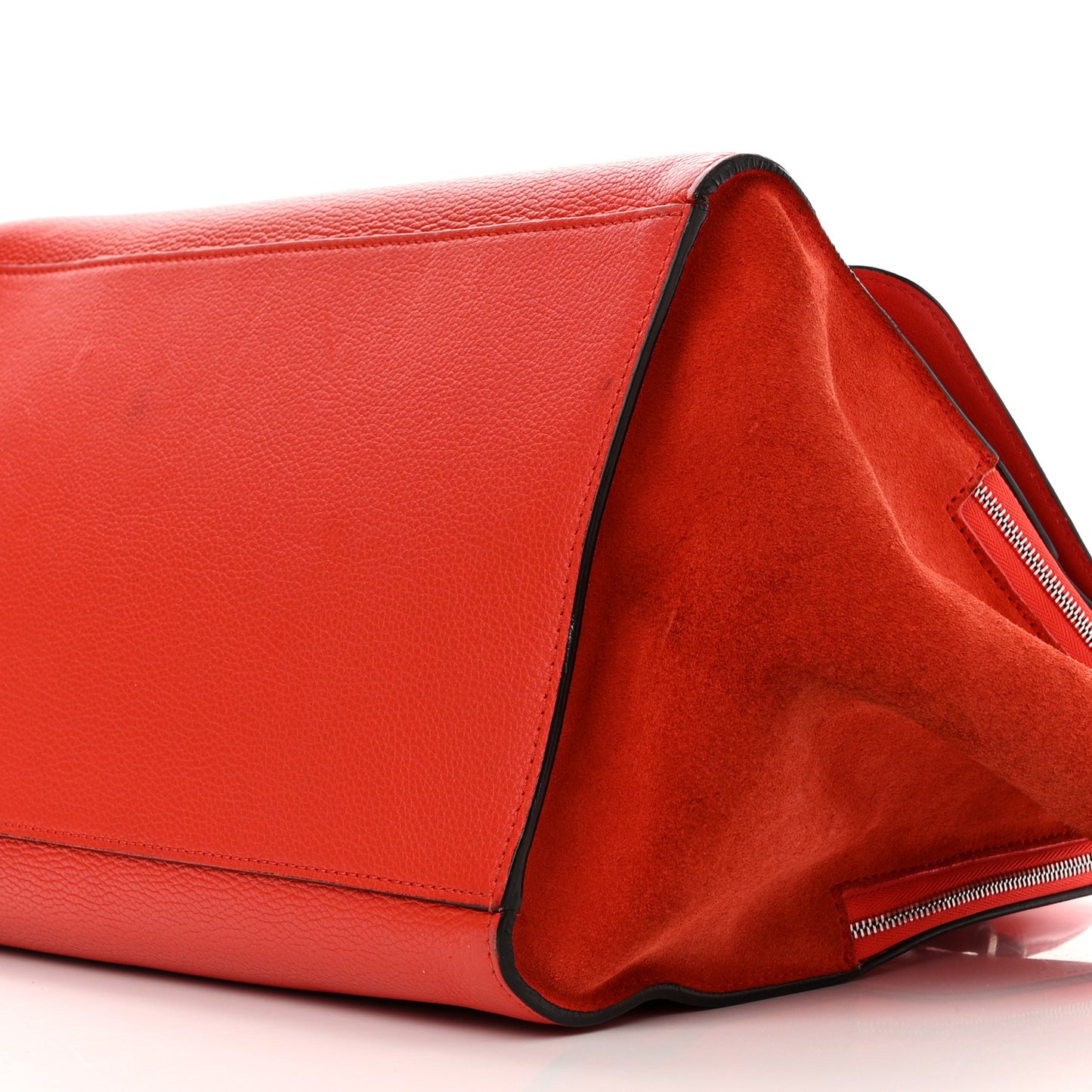 Drummed Calfskin Suede Double Zip Trapeze Vermillion