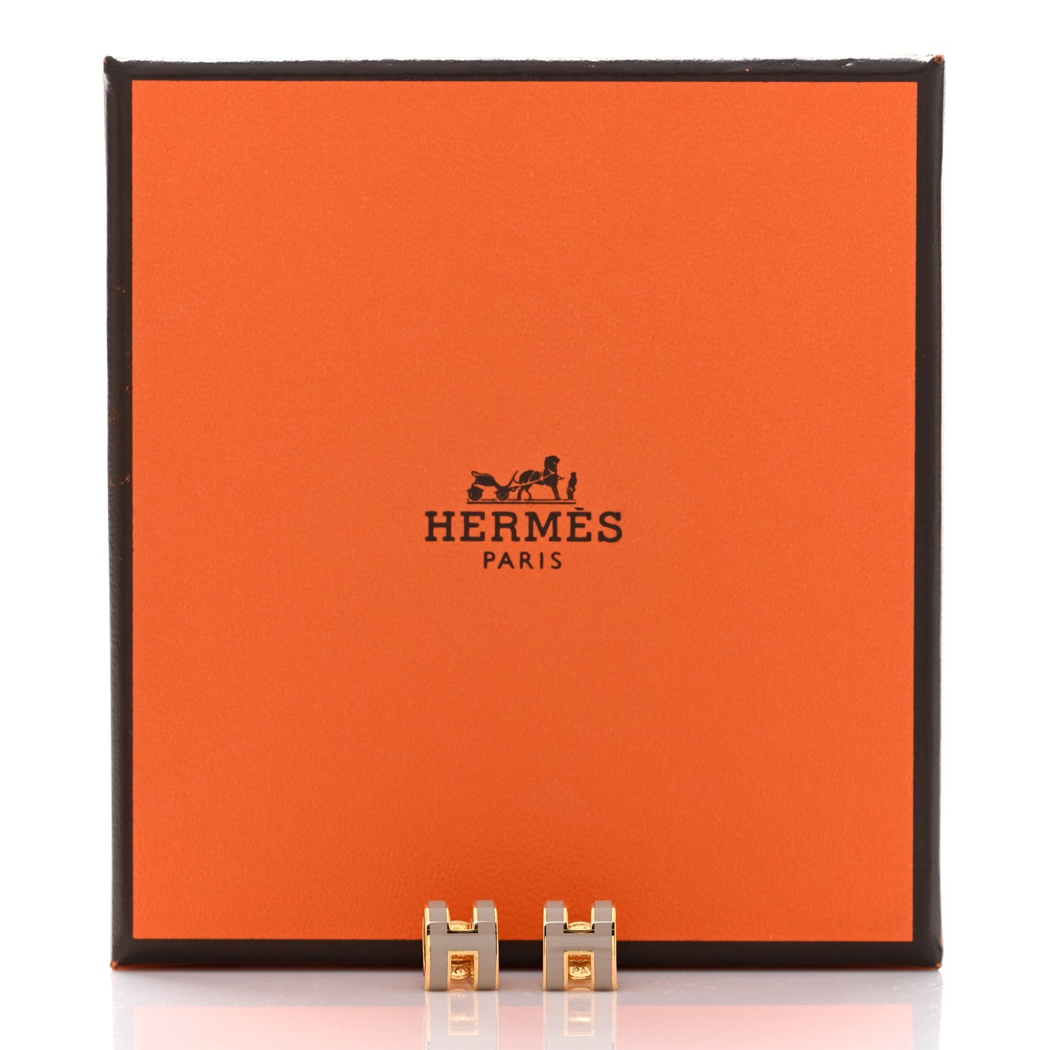 Hermes Gold Lacquered Mini Pop H Earrings Marron Glace 7 of 7