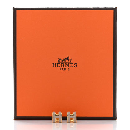 Hermes Gold Lacquered Mini Pop H Earrings Marron Glace 7 of 7