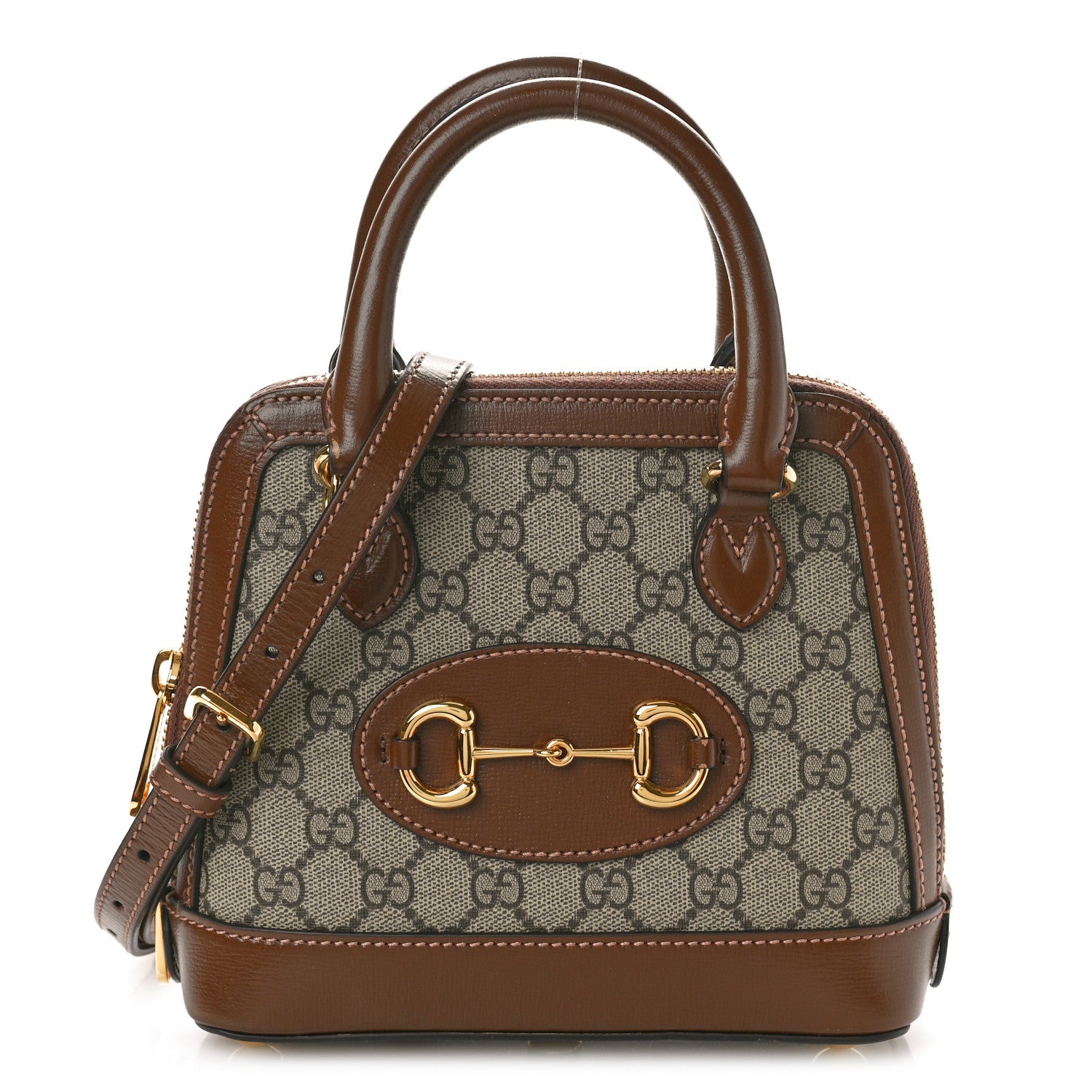 Gucci GG Supreme Monogram Azalea Calfskin Mini Horsebit 1955 Top Handle Bag Beige Ebony Brown Sugar 1 of 11