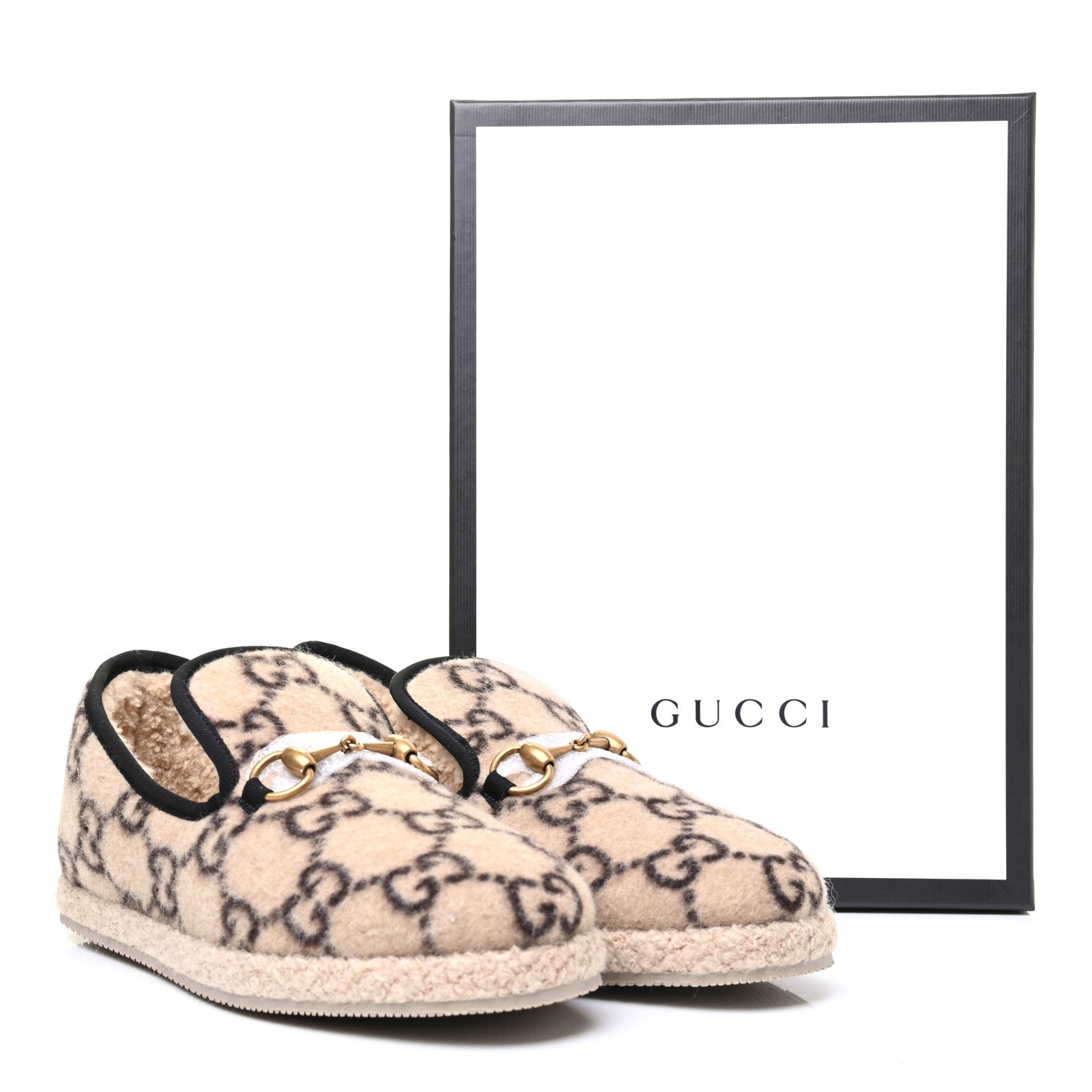 Gucci Covered Wool GG Monogram Womens Fria Horsebit Loafers 37.5 Beige Ebony Black Butterscotch 8 of 8