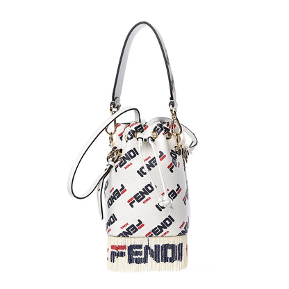 Fendi X FILA Calfskin F is Fendi Mania Fringe Mini Mon Tresor Bucket Bag White 1 of 16