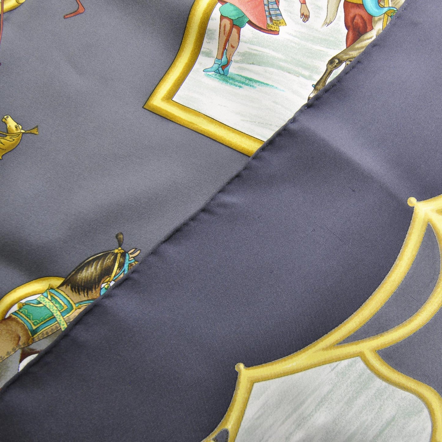 Silk Les Chevaux des Moghols Scarf 90 Navy