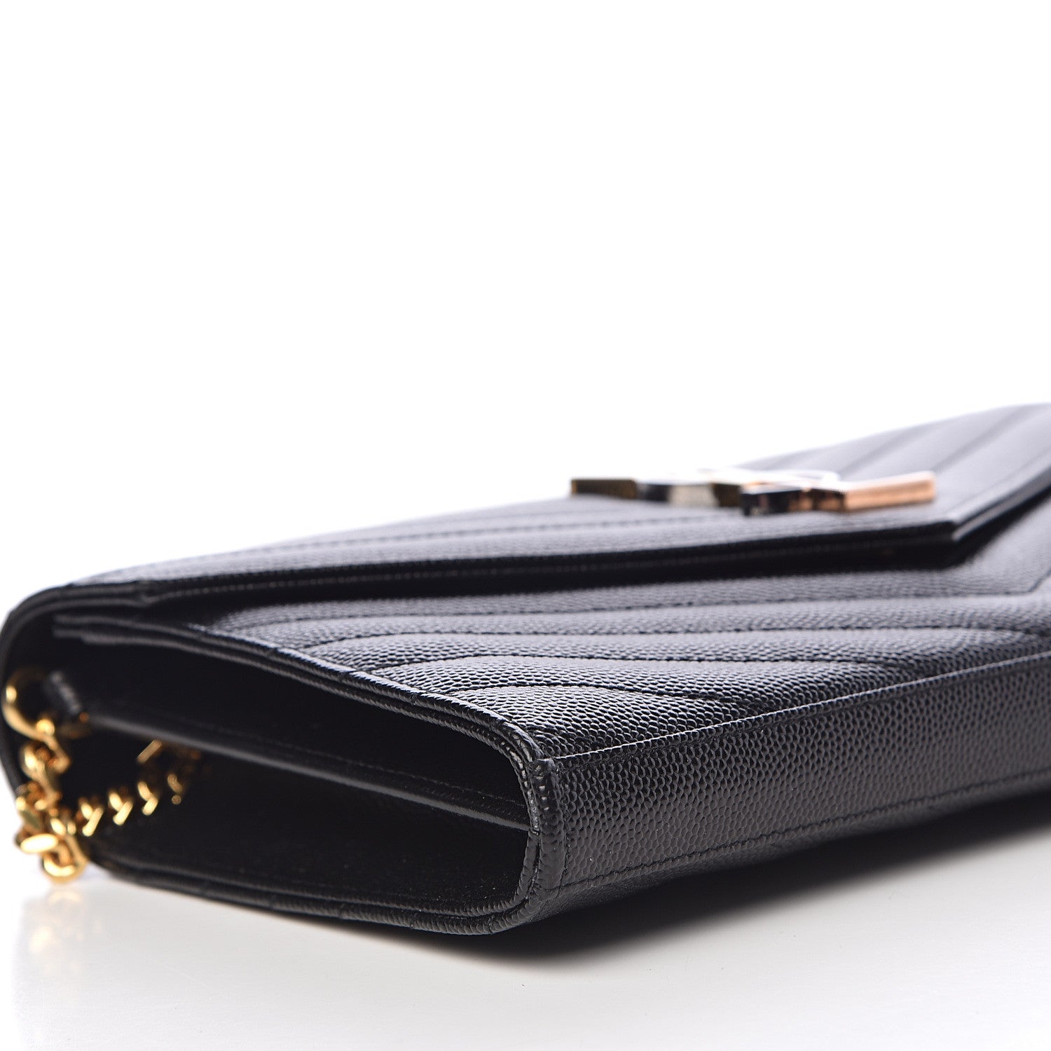 Saint Laurent Grain De Poudre Matelasse Chevron Monogram Chain Wallet Black 7 of 9