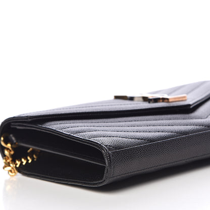 Saint Laurent Grain De Poudre Matelasse Chevron Monogram Chain Wallet Black 7 of 9