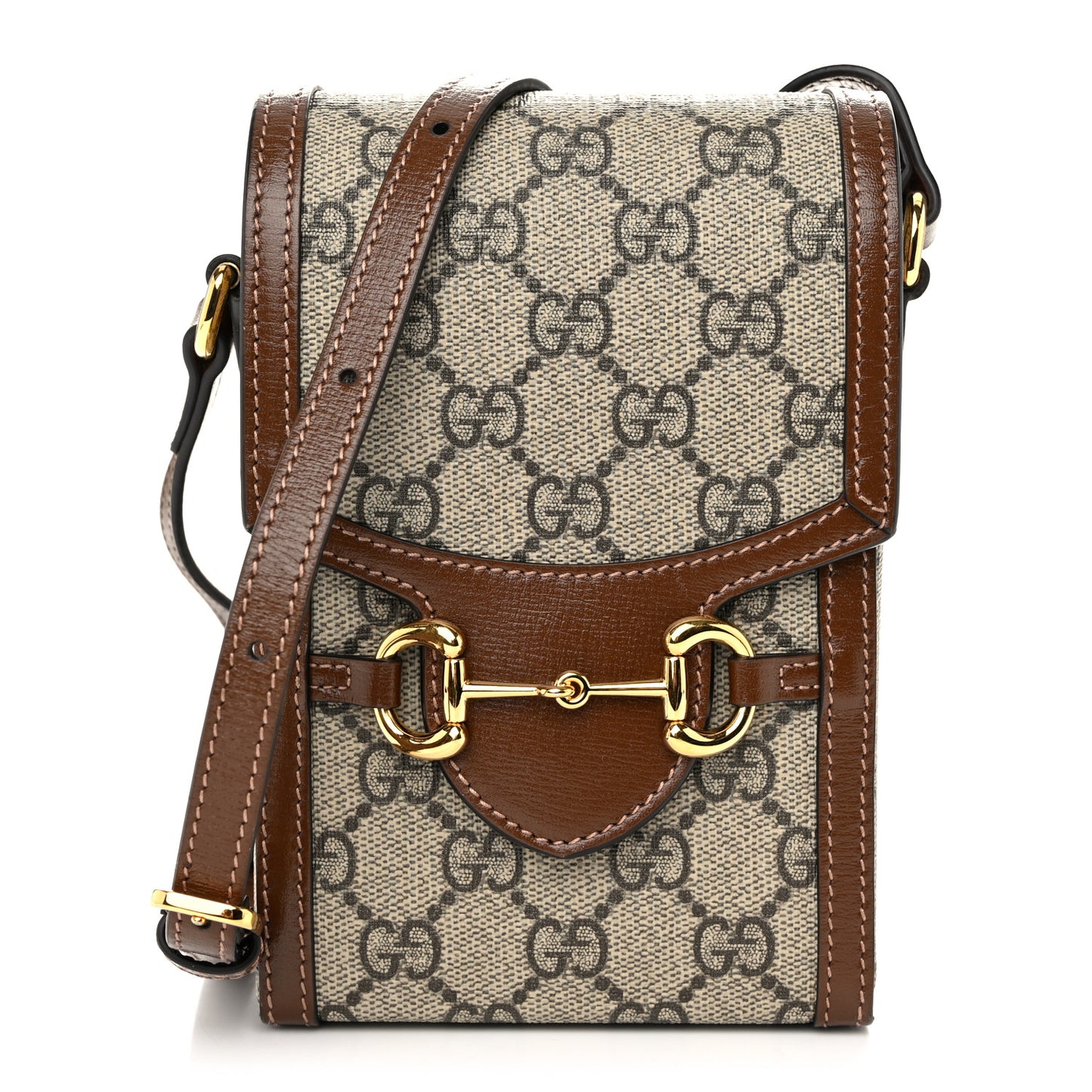 GG Supreme Monogram Mini Horsebit 1955 Crossbody Bag Beige Brown Sugar