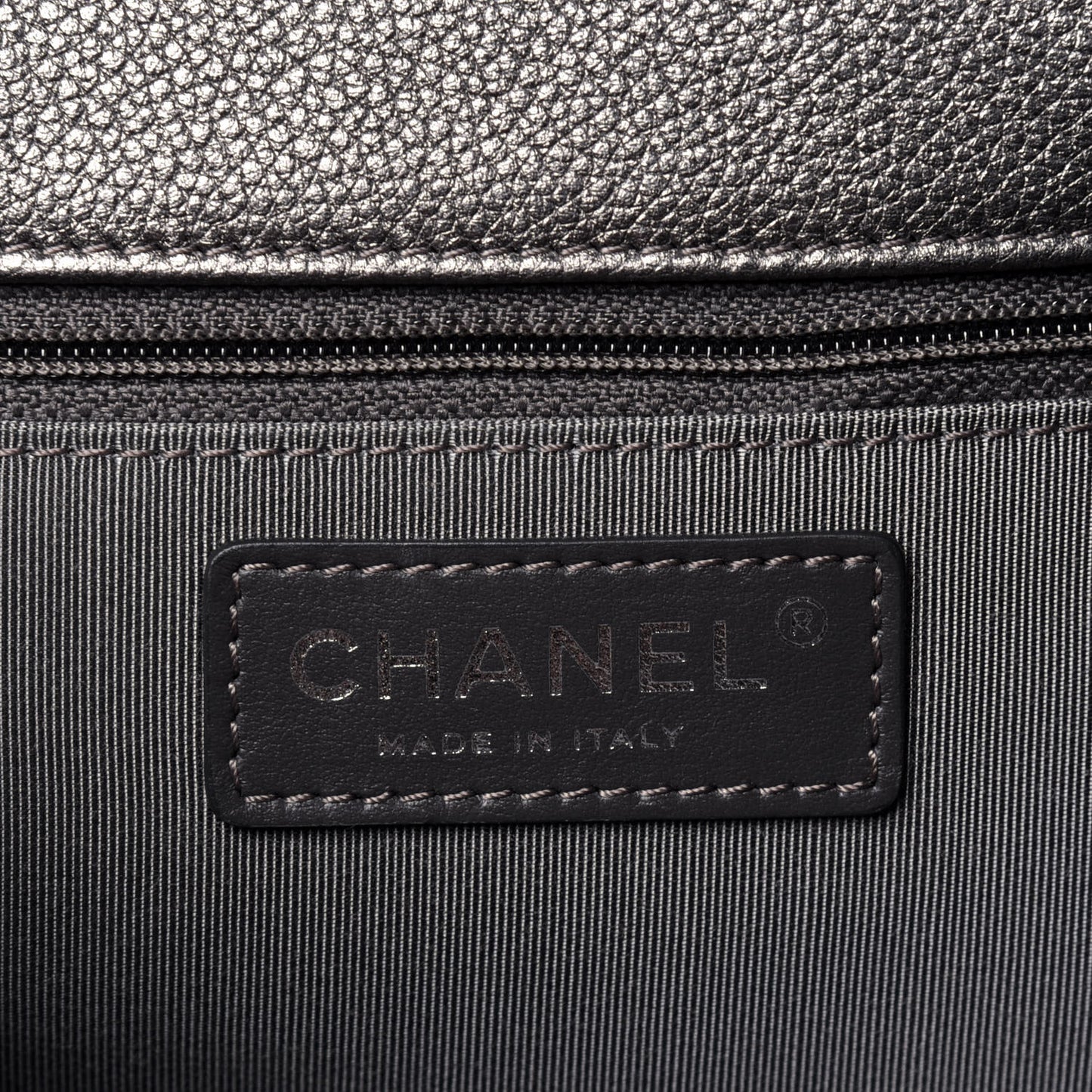Metallic Grained Calfskin Quilted Large Casual Rock Backpack Charcoal
