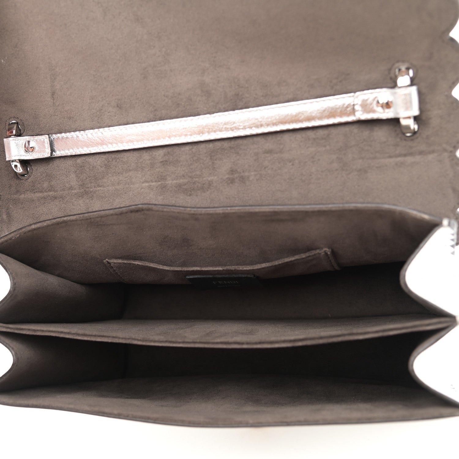 Fendi Metallic Calfskin Flowerland Scalloped Studded Pequin Kan I Shoulder Bag Argento 5 of 12