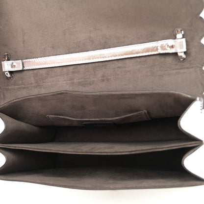 Fendi Metallic Calfskin Flowerland Scalloped Studded Pequin Kan I Shoulder Bag Argento 5 of 12