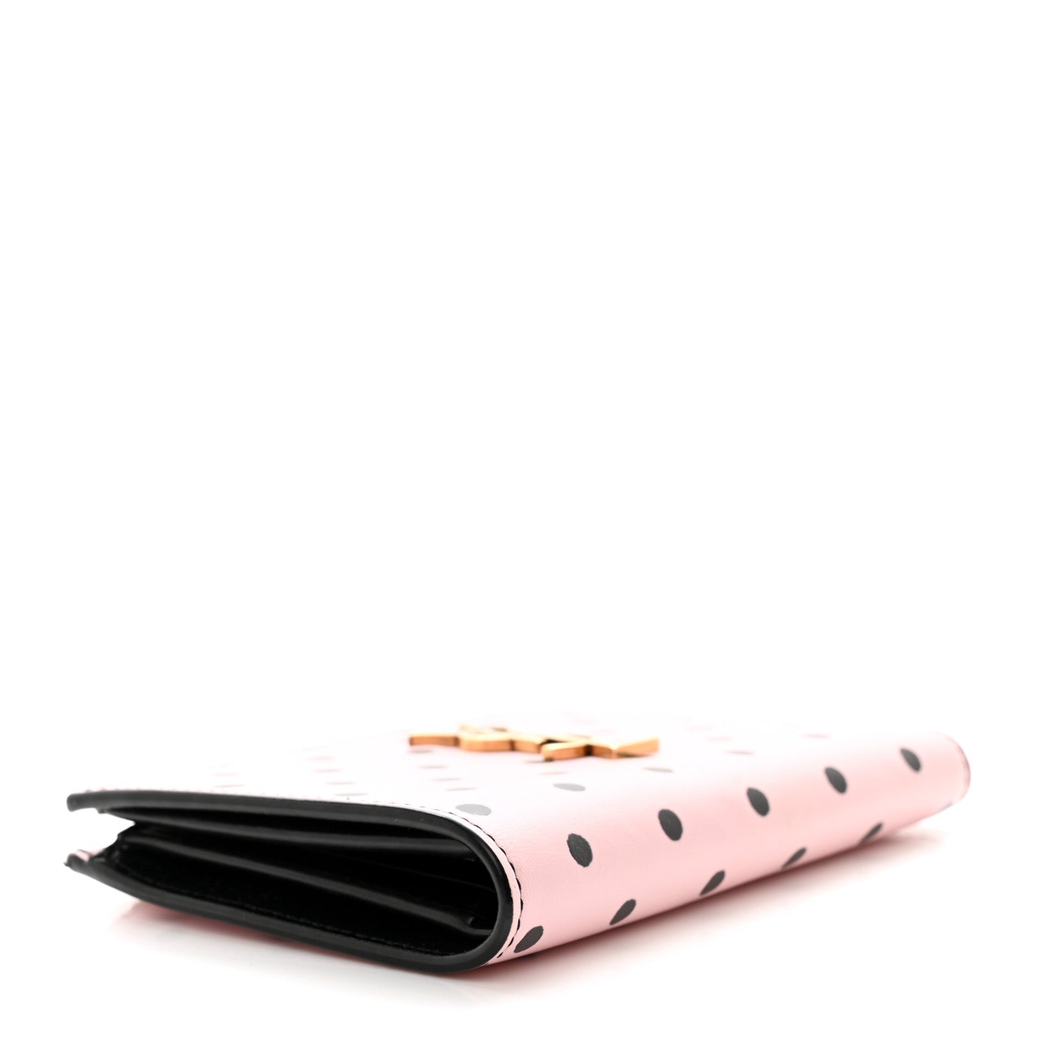 Saint Laurent Calfskin Polka Dot Monogram Bi Fold Zipped Wallet Pink Black 4 of 7