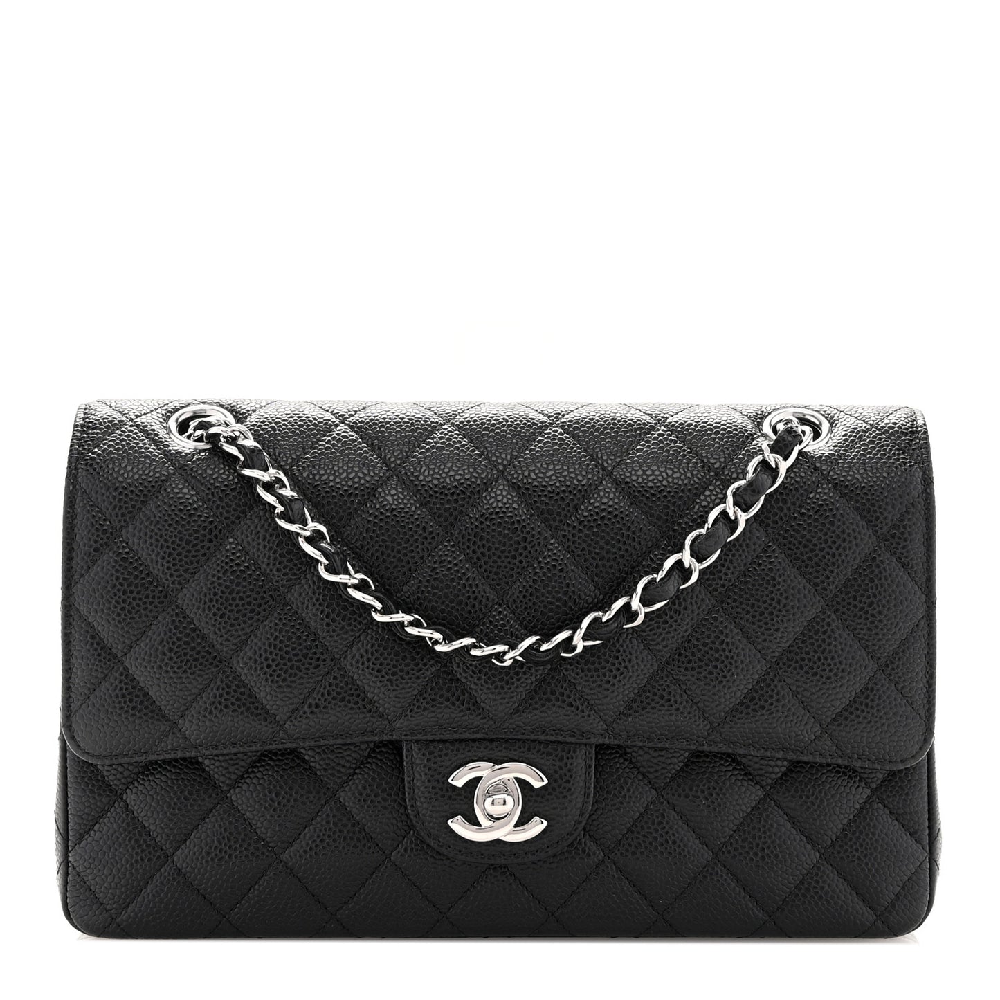 Caviar Quilted Medium Double Flap Black