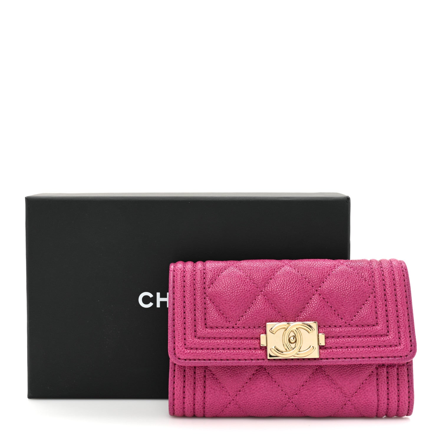 Chanel Caviar Quilted Boy Card Holder Wallet Fuchsia 11 of 11