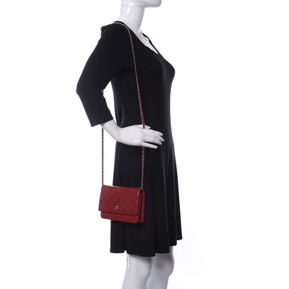 Chanel Lambskin Quilted Wallet On Chain WOC Red 2 of 11