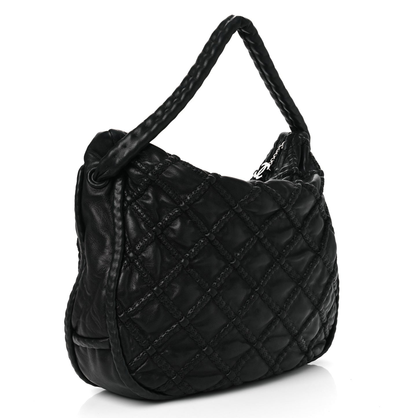 Lambskin Quilted Hidden Chain Hobo Black