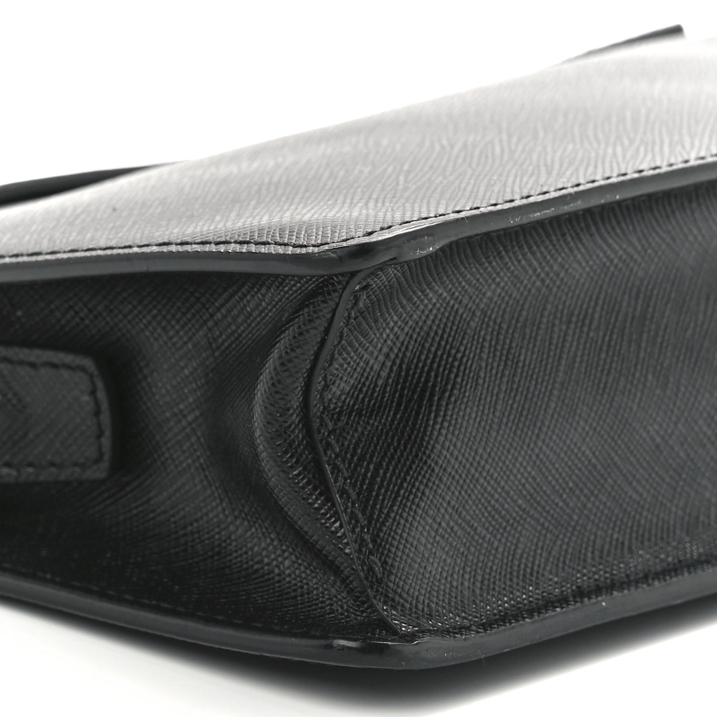 Saffiano Travel Metal Triangle Logo Slip Handle Wristlet Pouch Black