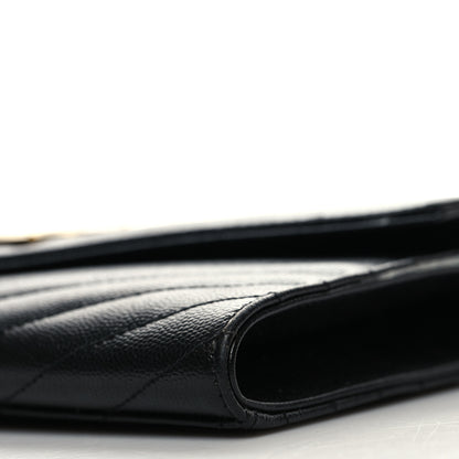 Saint Laurent Grain De Poudre Matelasse Chevron Monogram Envelope Clutch Black 10 of 11