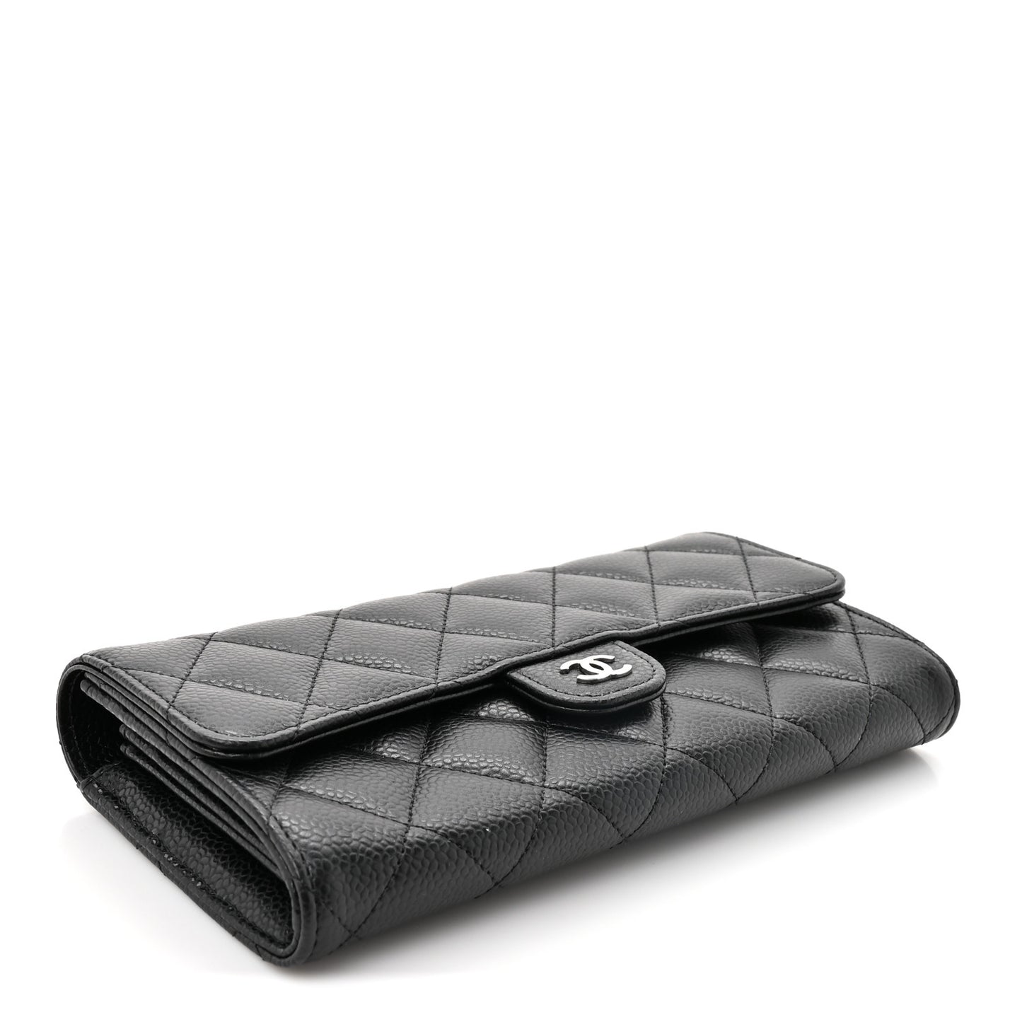Caviar Quilted Large Gusset Flap Wallet Black