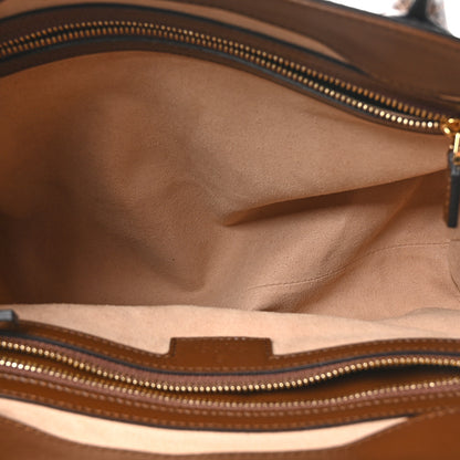 Gucci GG Supreme Monogram Azalea Calfskin Web Medium Jackie 1961 Tote Beige Ebony Brown Sugar 5 of 11
