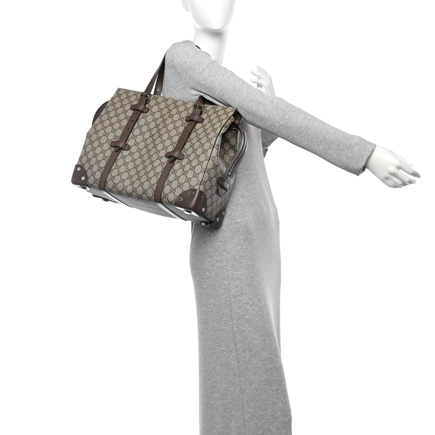 Gucci GG Supreme Monogram Textured Dollar Calfskin Medium Detail Tote Beige Ebony New Acero 2 of 10