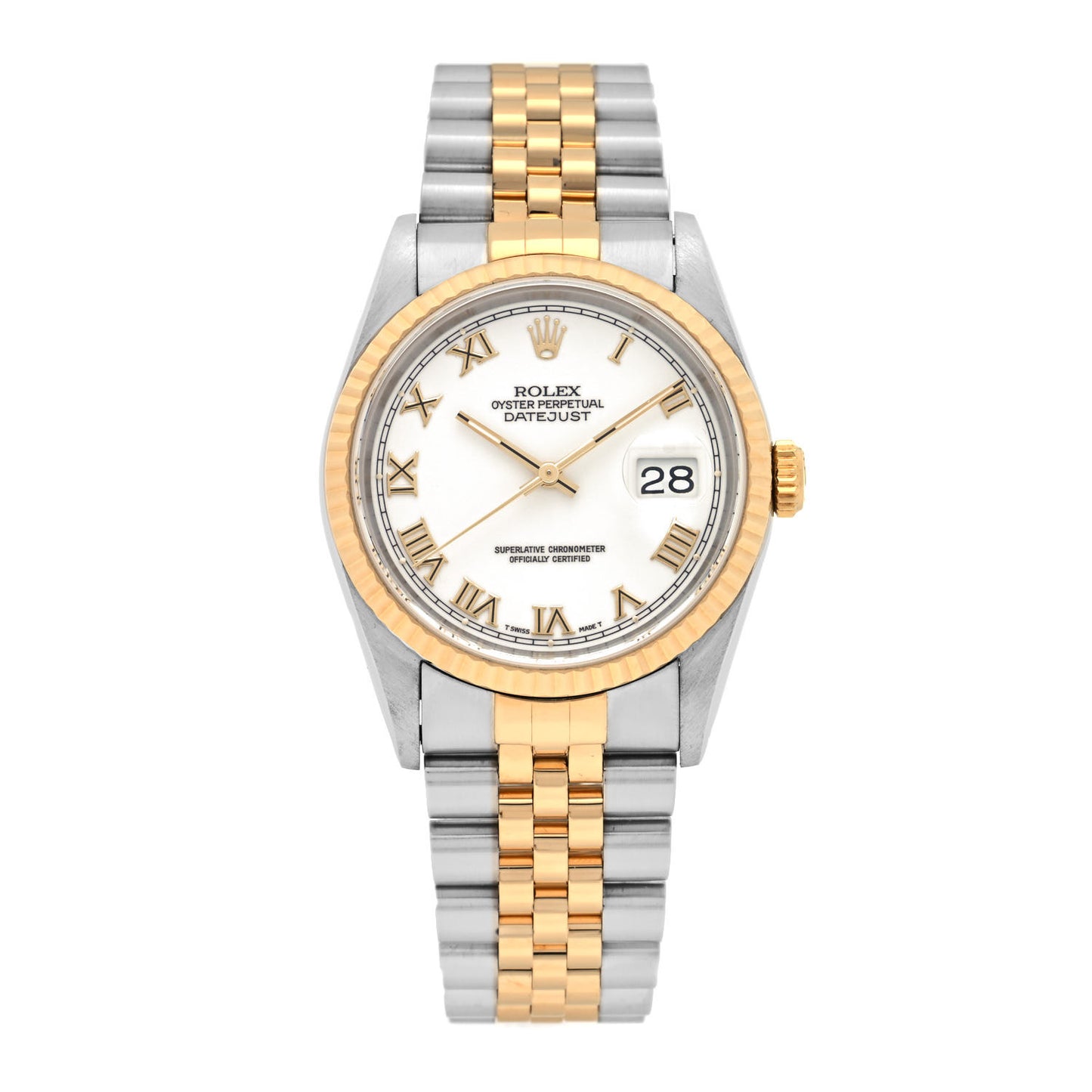 Stainless Steel 18K Yellow Gold 36mm Oyster Perpetual Datejust Watch White Roman 16233