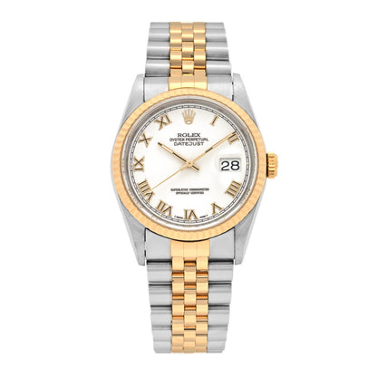 Rolex Stainless Steel 18K Yellow Gold 36mm Oyster Perpetual Datejust Watch White Roman 16233 1 of 5