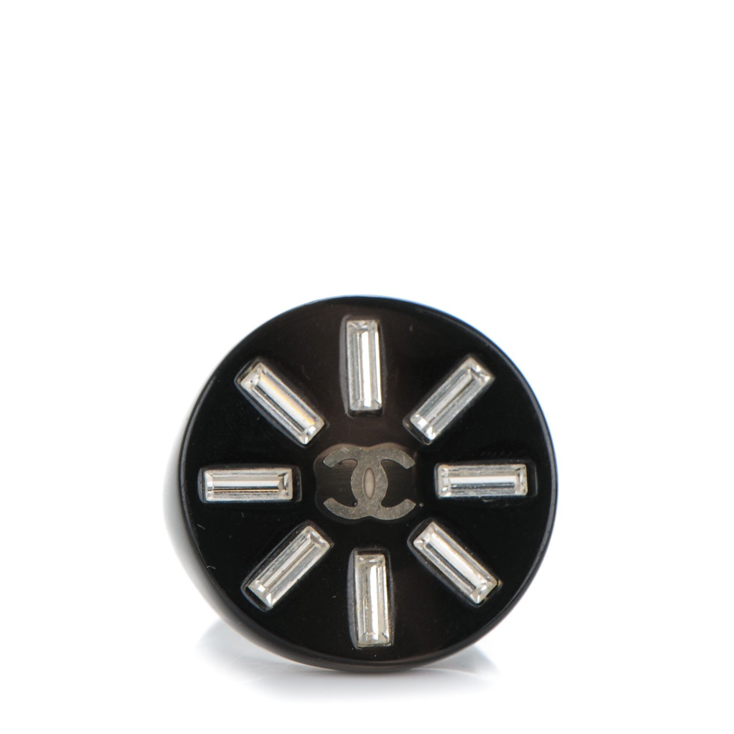 Chanel Resin Baguette Crystal CC Round Ring 7 Black 1 of 4