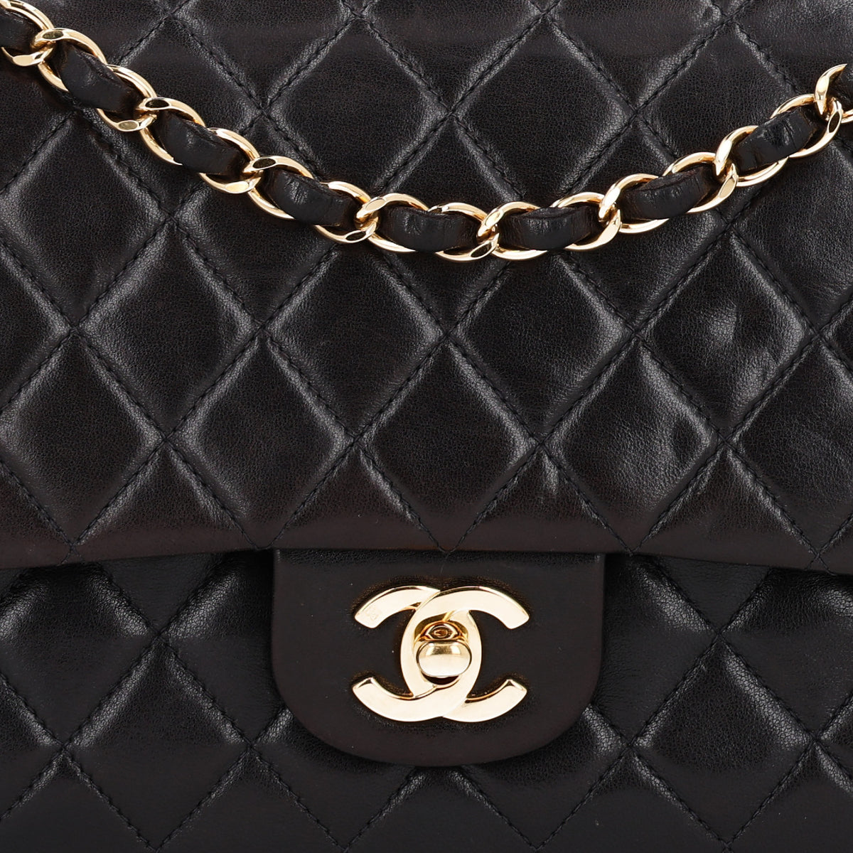Lambskin Quilted Medium Double Flap Black
