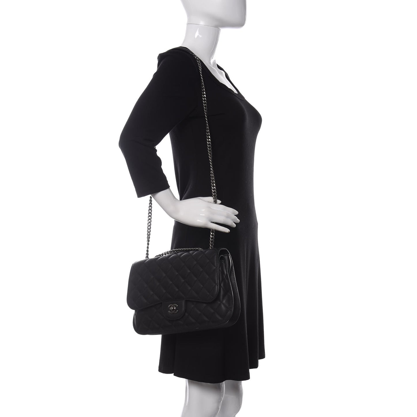 Lambskin Quilted Large Natural CC Flap Black