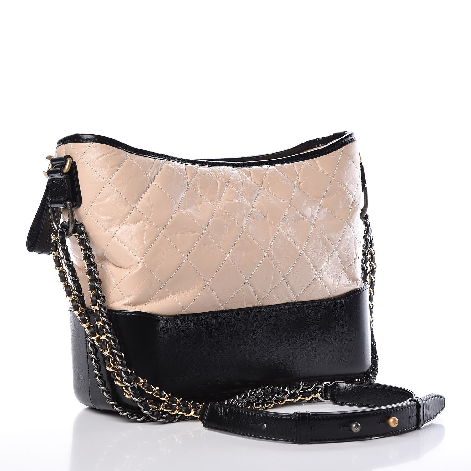 Chanel Aged Calfskin Quilted Medium Gabrielle Hobo Beige Black 3 of 12