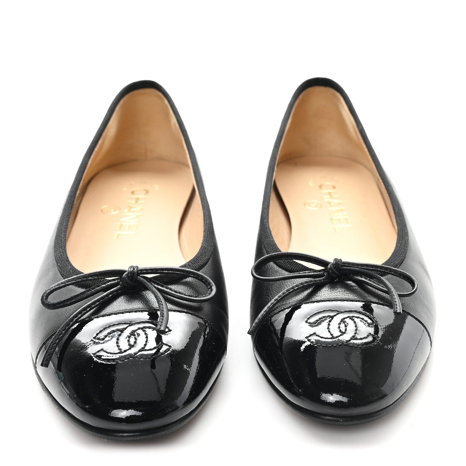 Chanel Lambskin Patent Cap Toe Ballerina Flats 38 Black 3 of 10