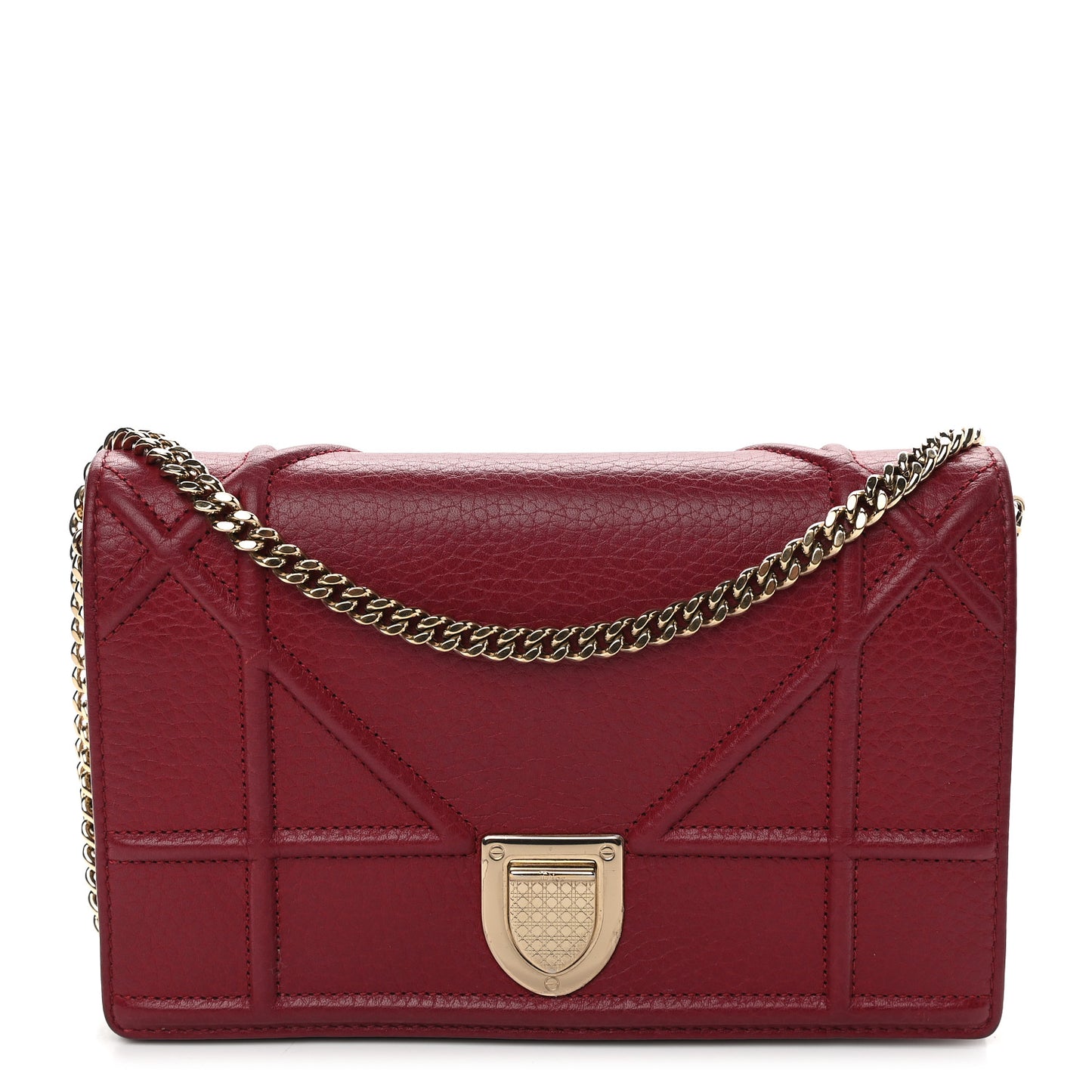 Grained Calfskin Diorama Wallet on Chain Pouch Burgundy