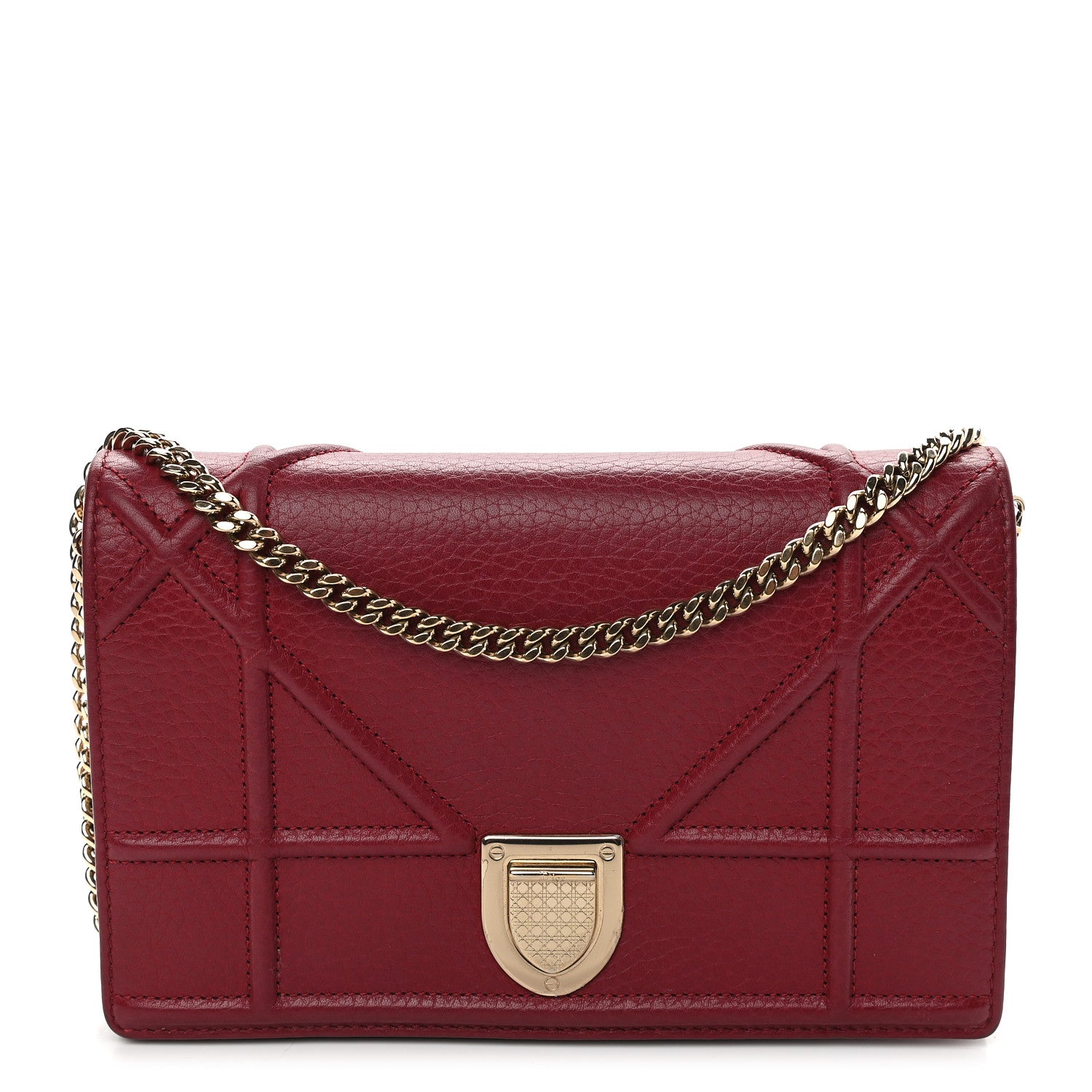 Christian Dior Grained Calfskin Diorama Wallet on Chain Pouch Burgundy 1 of 7