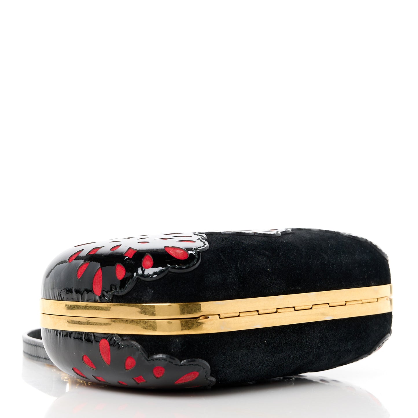 Patent Suede Skull Box Clutch Black Red