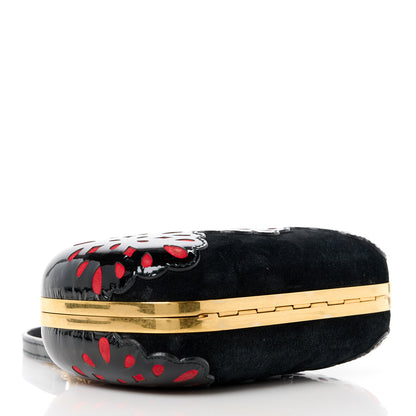Alexander McQueen Patent Suede Skull Box Clutch Black Red 4 of 10