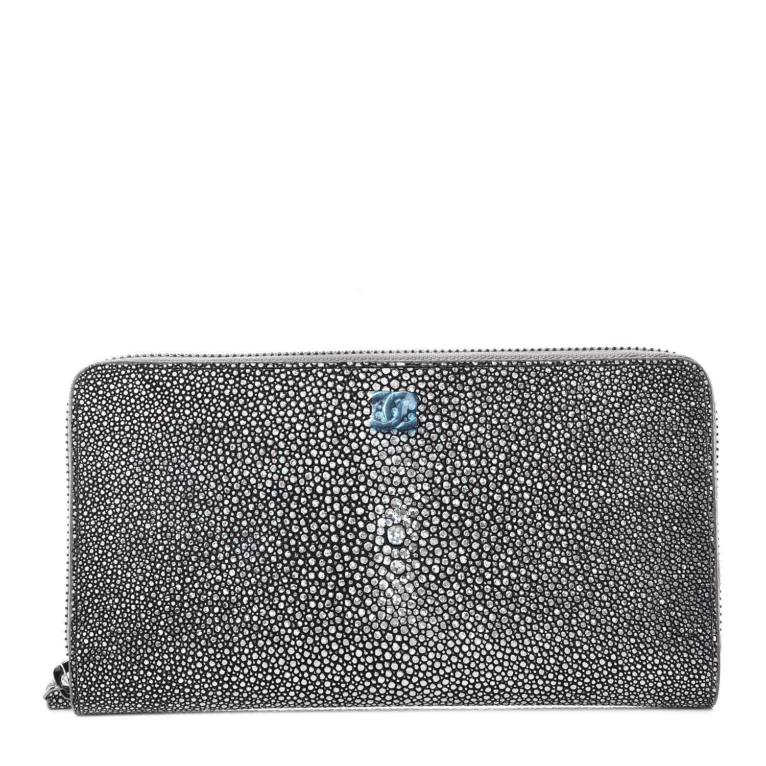 Chanel Metallic Galuchat Stingray Zip Around Wallet Silver 1 of 11