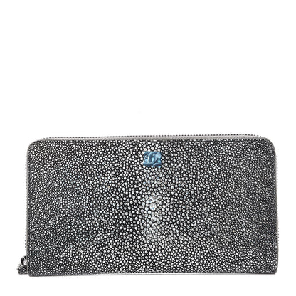 Chanel Metallic Galuchat Stingray Zip Around Wallet Silver 1 of 11