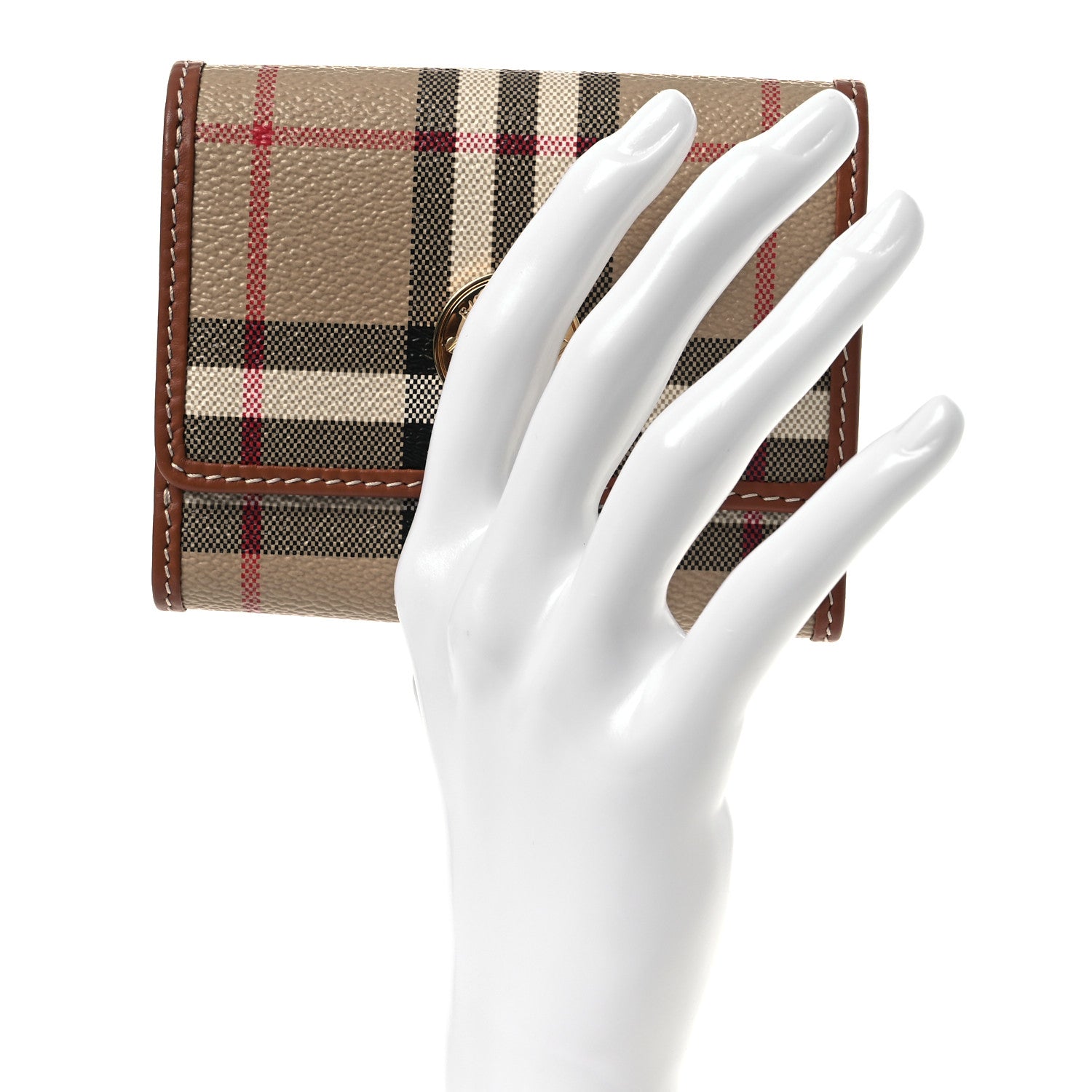 Burberry E-Canvas Vintage Check Tri-Fold Wallet Archive Beige 2 of 15