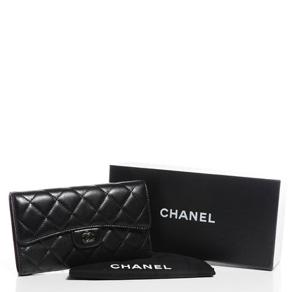 Chanel Lambskin Quilted Large Flap Wallet Black 5 of 9