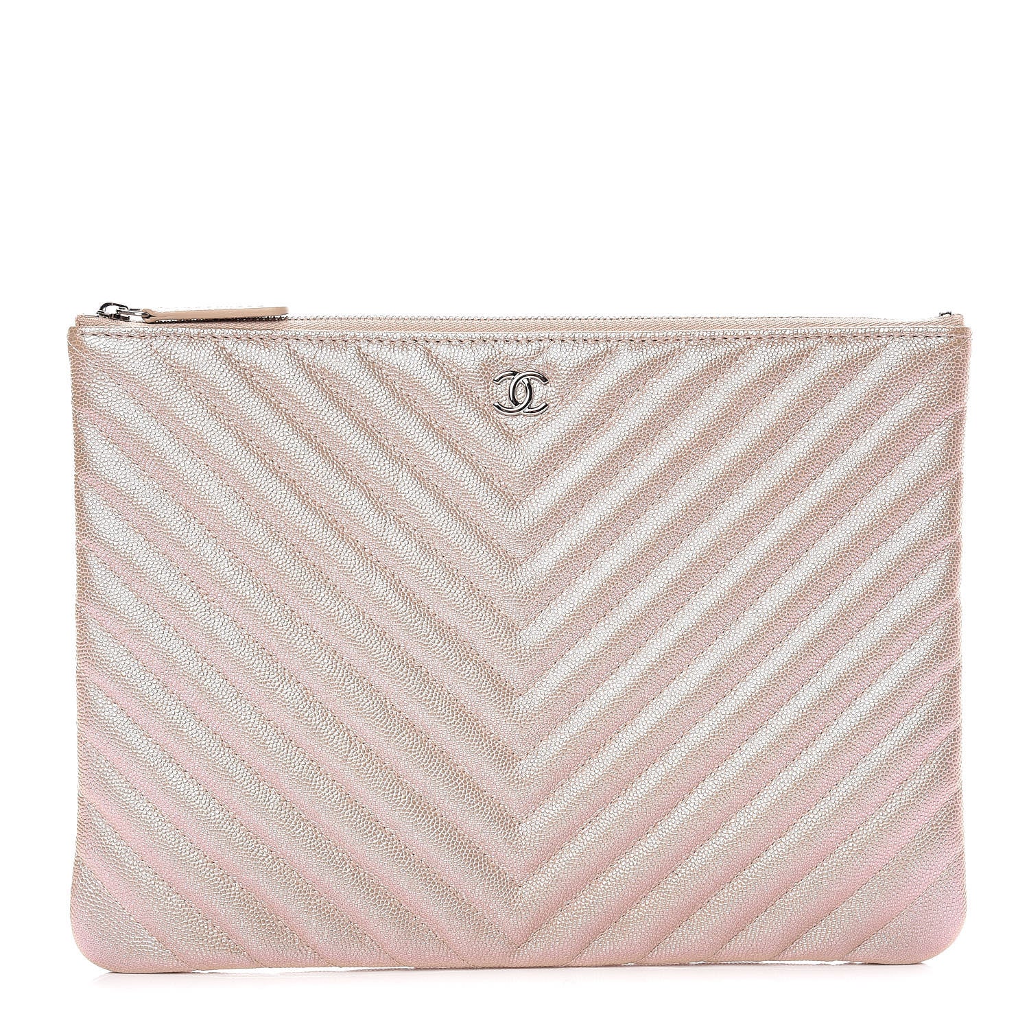 Chanel Iridescent Caviar Chevron Quilted Medium Cosmetic Case Light Gold 1 of 10