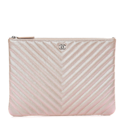 Chanel Iridescent Caviar Chevron Quilted Medium Cosmetic Case Light Gold 1 of 10
