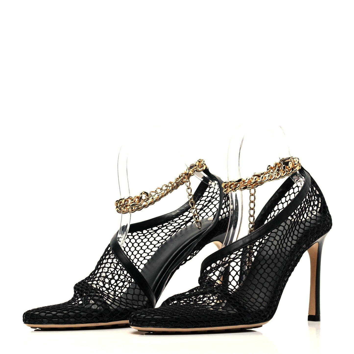 Mesh Nappa Chunky Chain Sandals 39 Black