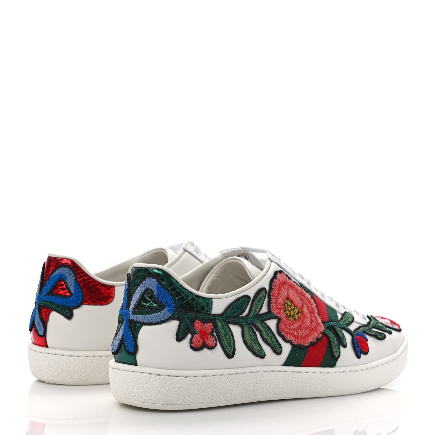 Gucci Calfskin Web Floral Embroidered Womens Ace Sneakers 37 White 4 of 9