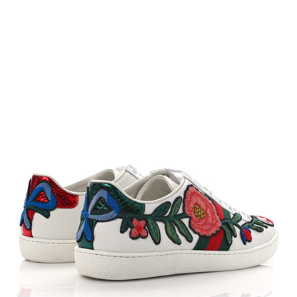 Gucci Calfskin Web Floral Embroidered Womens Ace Sneakers 37 White 4 of 9
